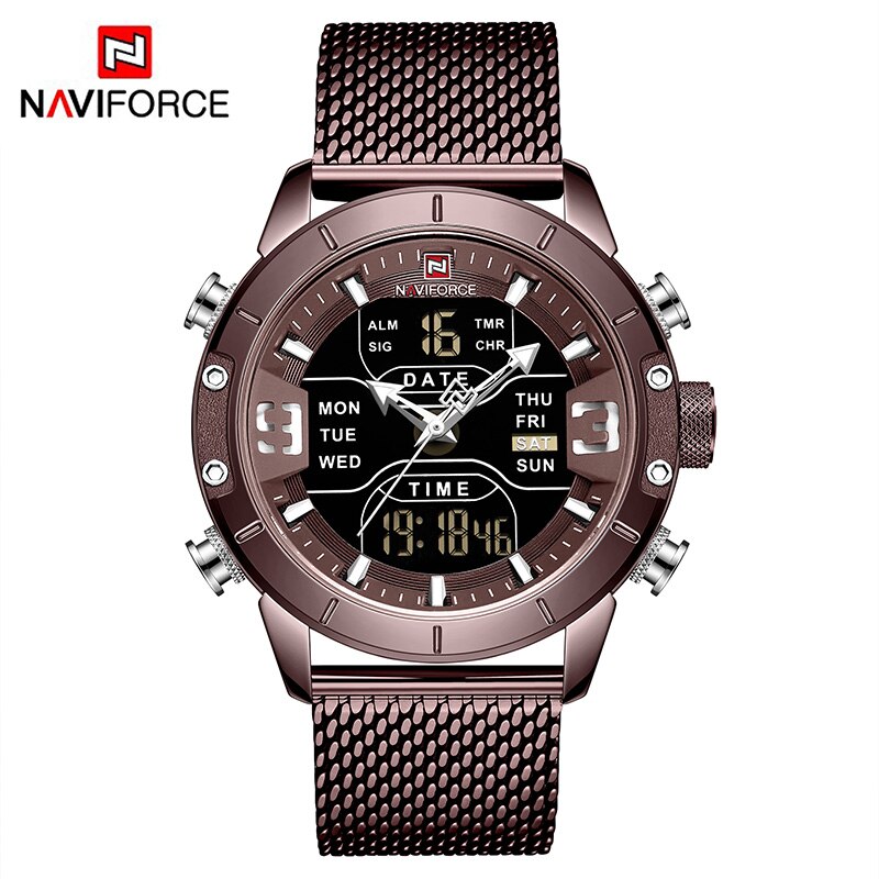 Naviforce Sport Analoge Digitale Horloges Mannen Luxe Rvs Sport Heren Horloges Digitale Waterdicht Man Horloge