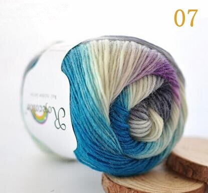 Fil de laine 100% couleur arc-en-ciel, pour tricoter à la main, épaisseur tissée à la main, fil de laine, châle de Crochet, 50 g/boule: 07