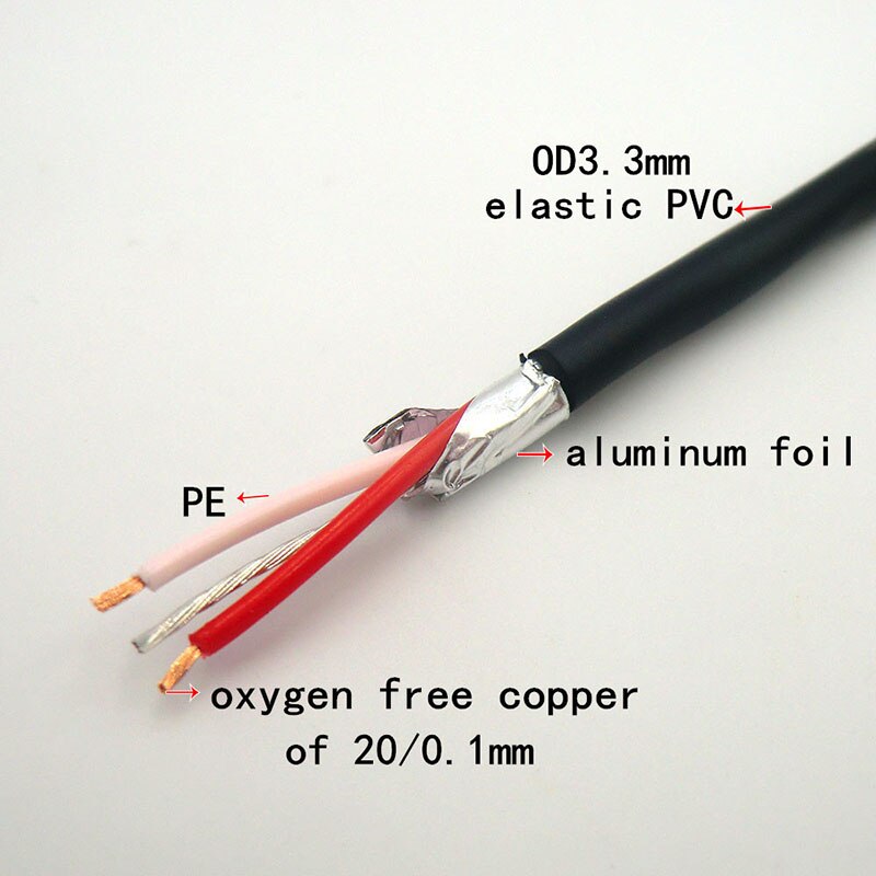 2 Core Cable Internal Connection Wire of Cabinet Twisted Pair Black Aluminum Foil Shield Earphone Microphone Audio Signal Line