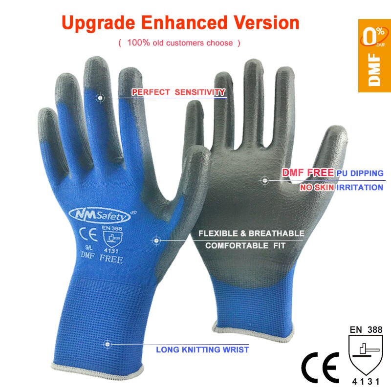 NMSafety guantes de trabajo de , 24 piezas/12 pares, con revestimiento de palma de goma PU, guantes protectores de seguridad: Azul / XXL