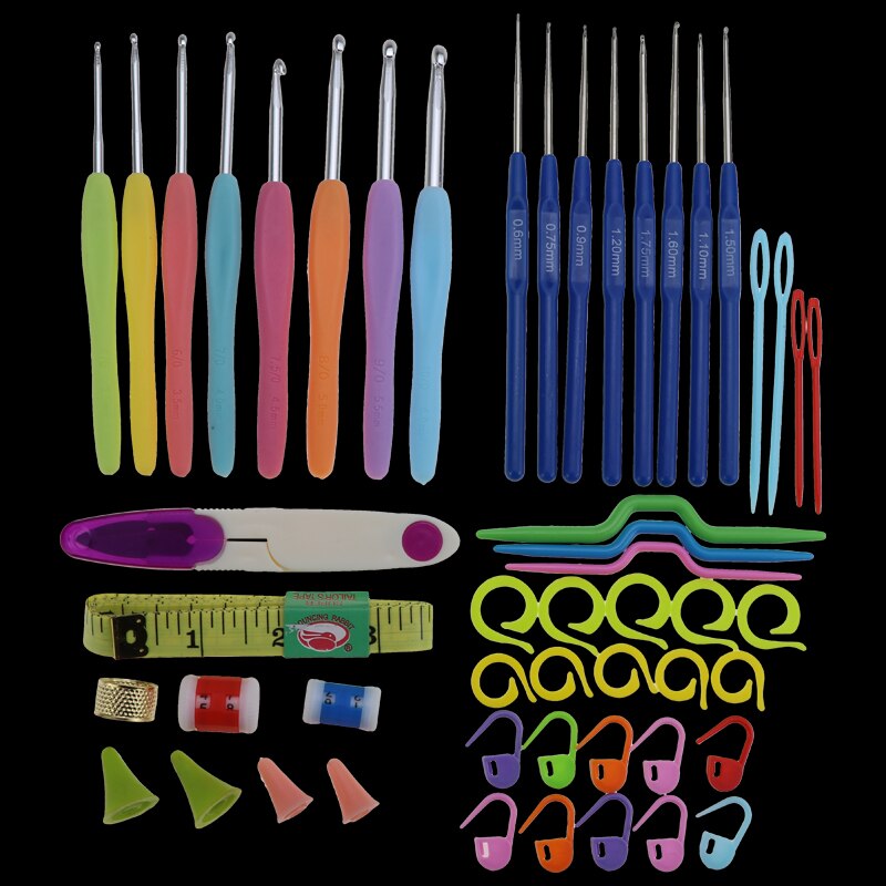 57 in 1 Full Set DIY 16 sizes Crochet Hooks Needles Stitches Knitting Craft Case Crochet agulha set Weaving Tools Sewing Tools