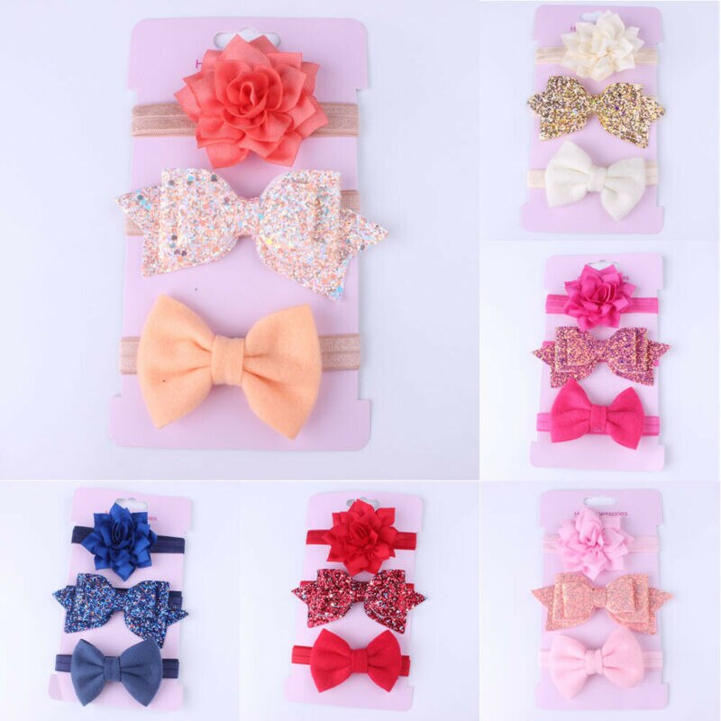 Baby Accessoires Hoofddeksels 3 Stks/set Schattige Baby Baby Meisjes Boog Hoofdband Elastische Haarband Photo Props