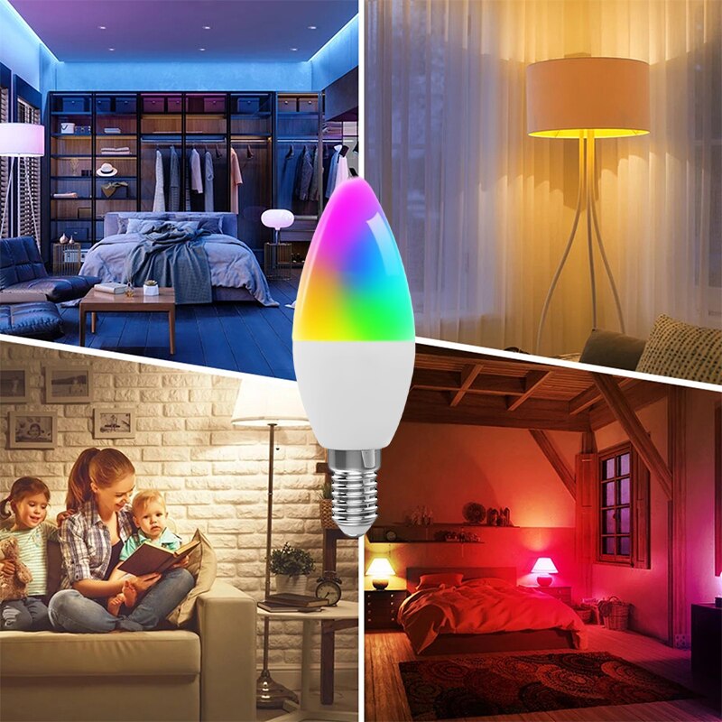Tuya wifi smart led pære  e14 rgb cw dæmpbar led lampe fjernbetjening kompatibel med smart life stemmestyring alexa google home