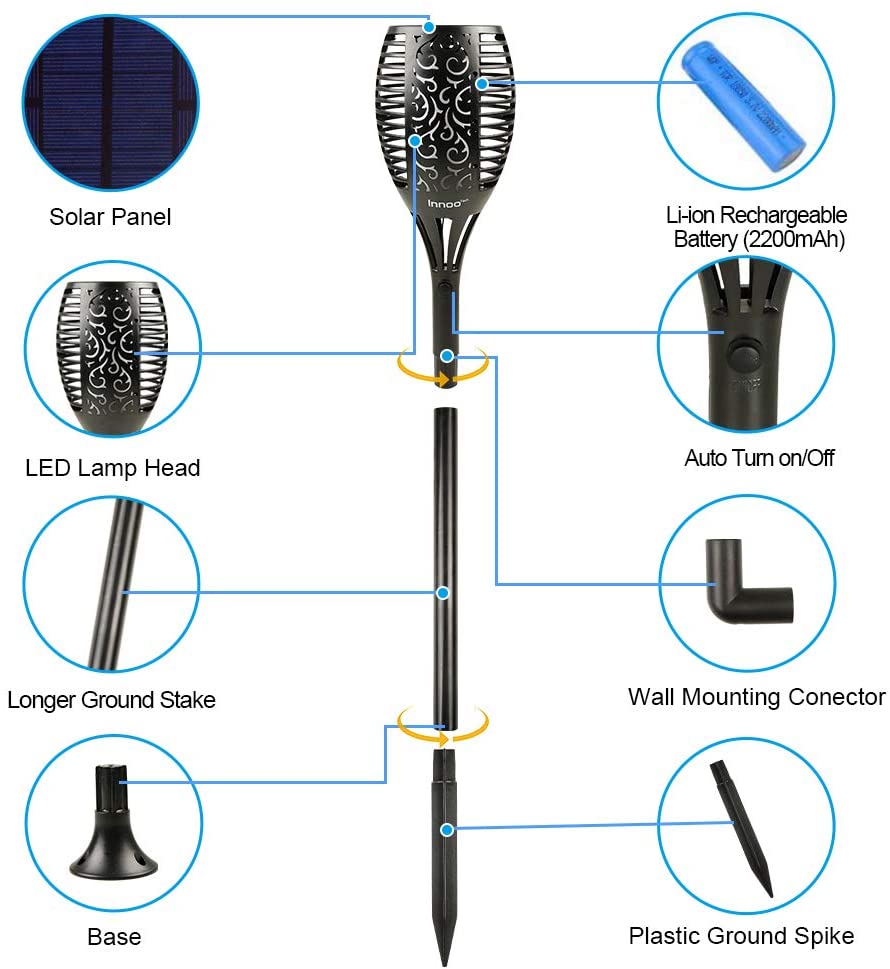 Solar Torch Light Outdoor 96 Led Tiki Torches with Flickering Flame and Three Lighting Modes Waterproof Decoration Lighting