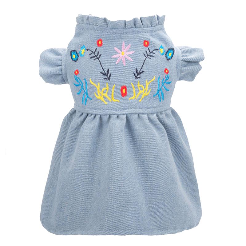 Impresión Floral perro flor vestido falda Denim chaleco bordado falda encantadora ropa acogedora mascota verano ropa chaleco camisas: L