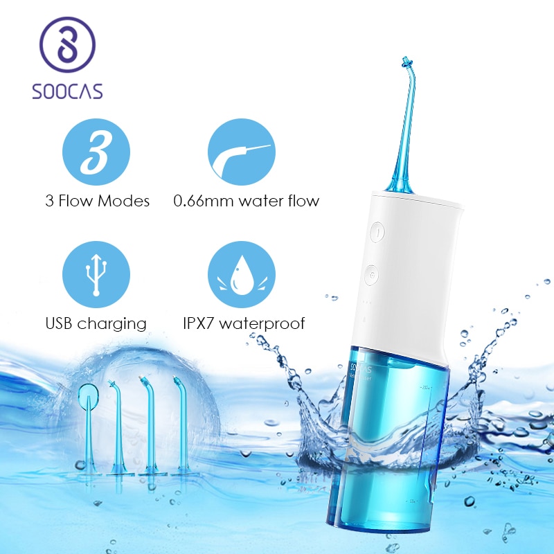 Soocas  w3 bærbar oral irrigator usb genopladelig vand tandtråd 2200 mah irrigator til rensning af tænder vandstråle tandstikker