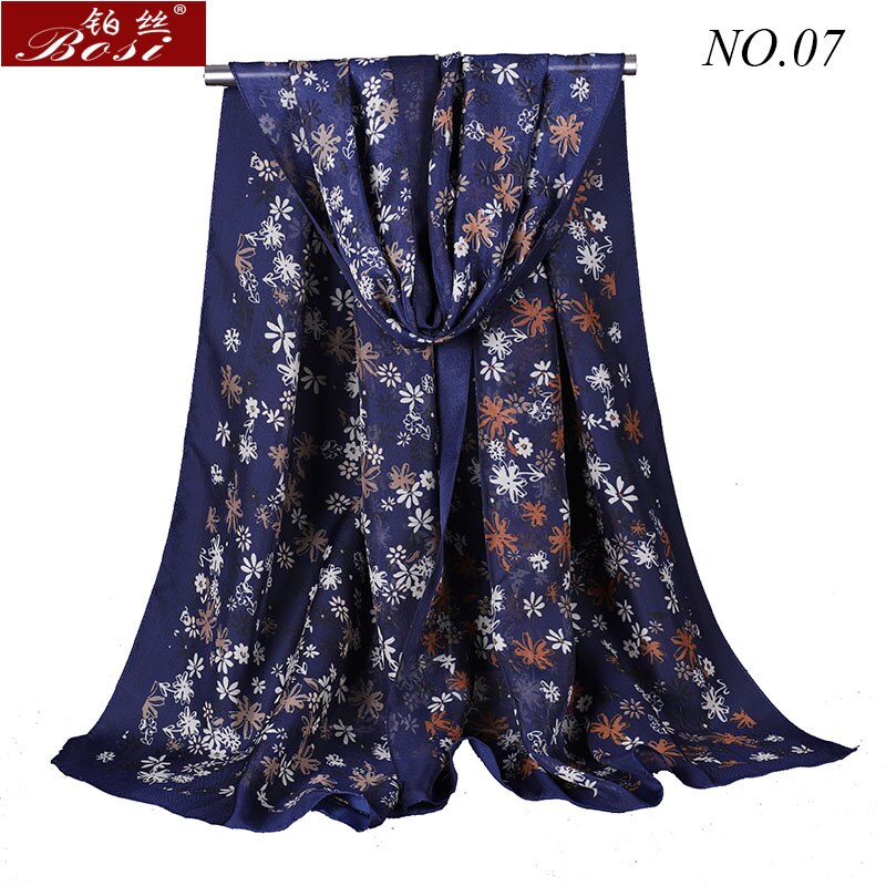 Chiffon sjaal kleine bloem lange omslagdoek voor en omslagdoeken hijab print dames luxe merk sjaals dames: Marineblauw