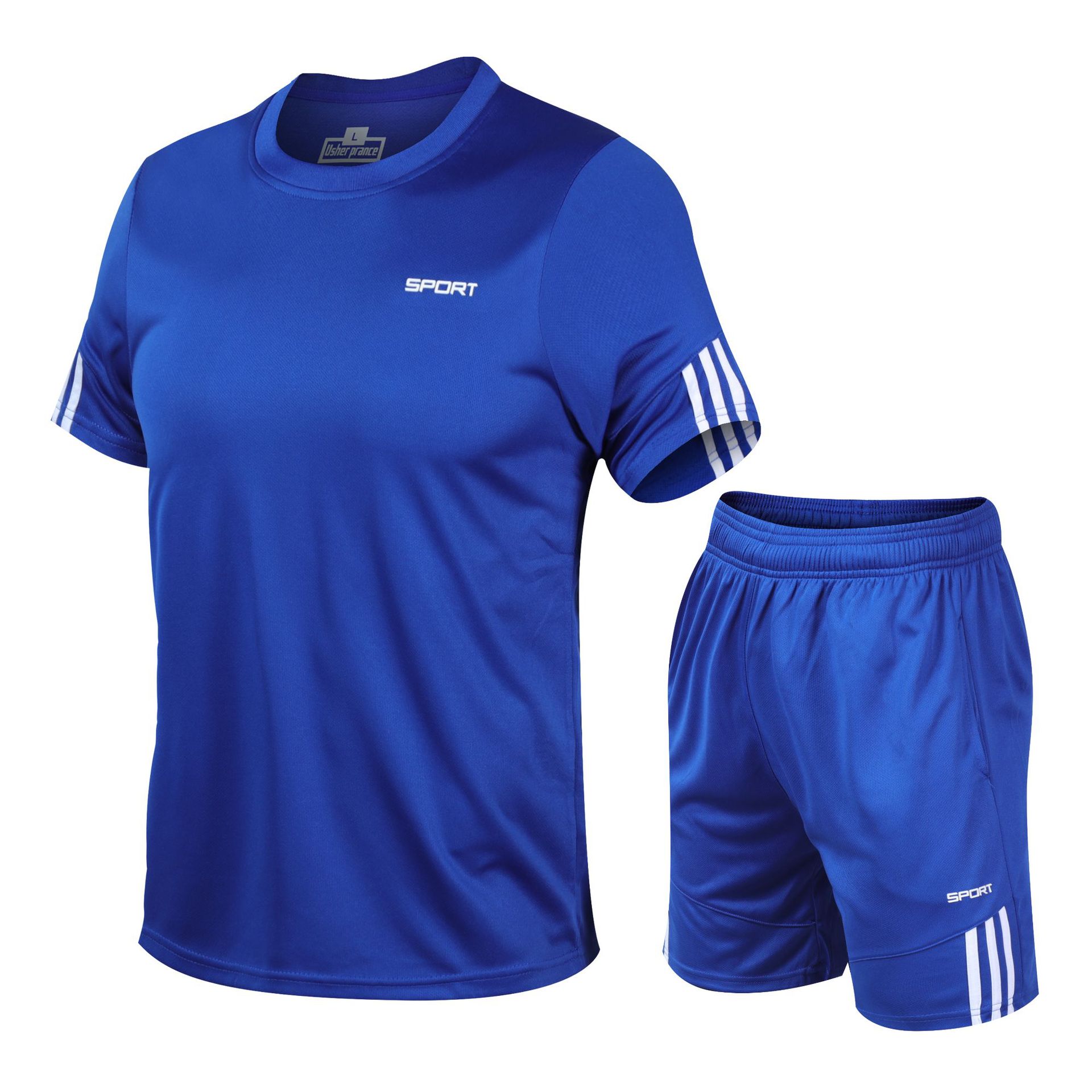 Sports suit men's summer running clothes gym training quick-drying leisure outdoor clothes for middle-aged and elderly people: Blue / 5XL