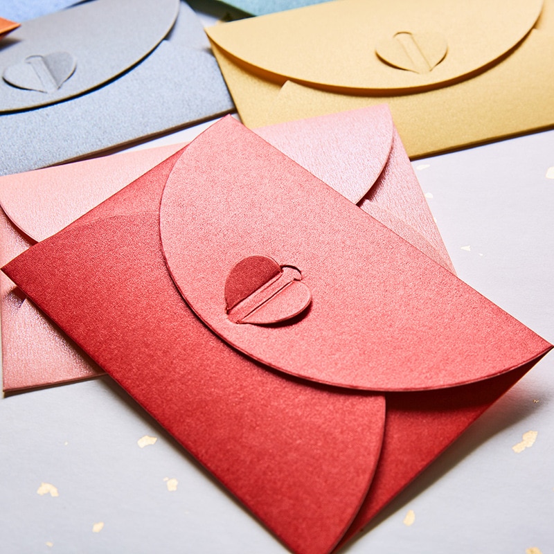 Enveloppes colorées en papier perle, lot de 20 pièces, pour carte de vœux, pour carte de mariage, cœur Mini, Simple et d'amour