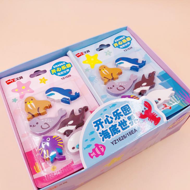 6 Pcs/pack Cartoon Marine Sea Animals Dolphin Whale Seal Rubber Pencil Erasers Mini Fish Correction Eraser Stationery