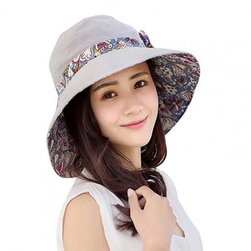 80% Hat Foldable Breathable Wide Brim Sun Protection Cotton Reversible Foldable Cap for Summer: Grey