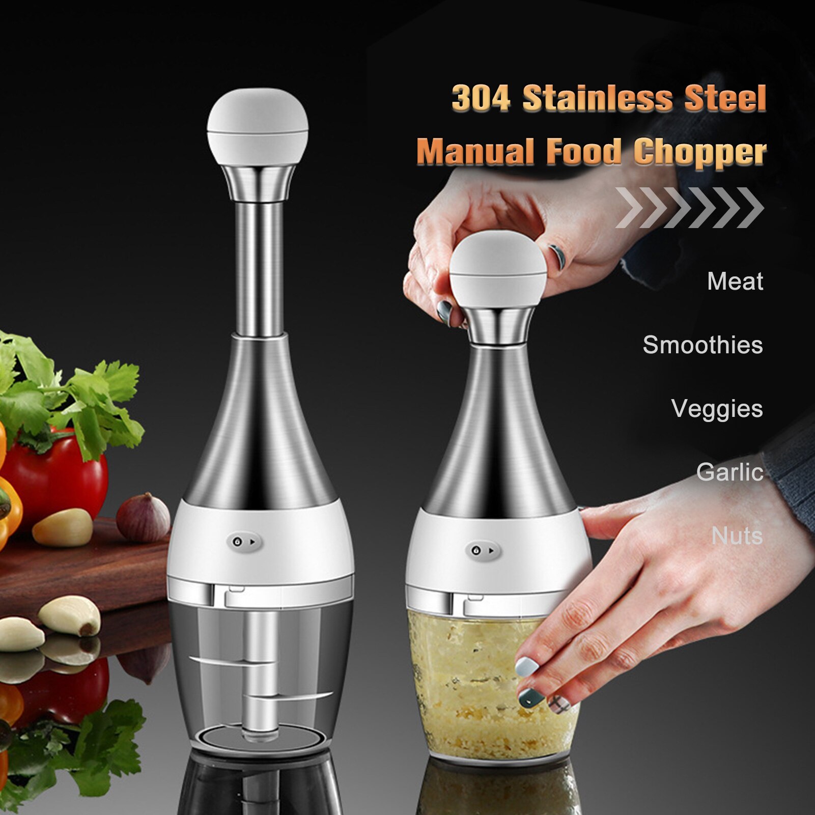 Manual Food Chopper Manual Garlic Onion Chopper Portable Mini Chopper with Three Blades Hand Press Vegetable Processor for Onion