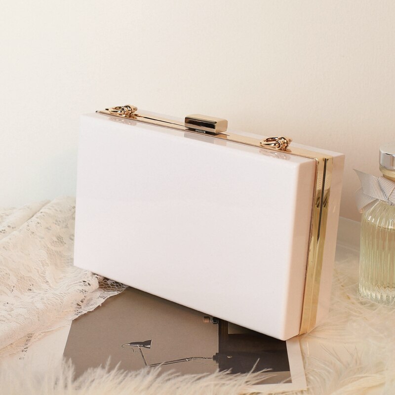 Sac à main en acrylique Transparent avec chaîne pour femmes, de luxe, sacoche de soirée, à bandoulière,: White