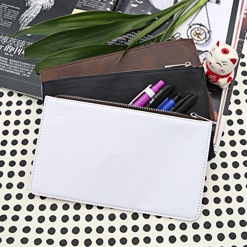 10 pçs/lote em branco sublimação de couro maquiagem saco caneta bolsa carteira mudança para impressão transferência quente em branco consumíveis diy