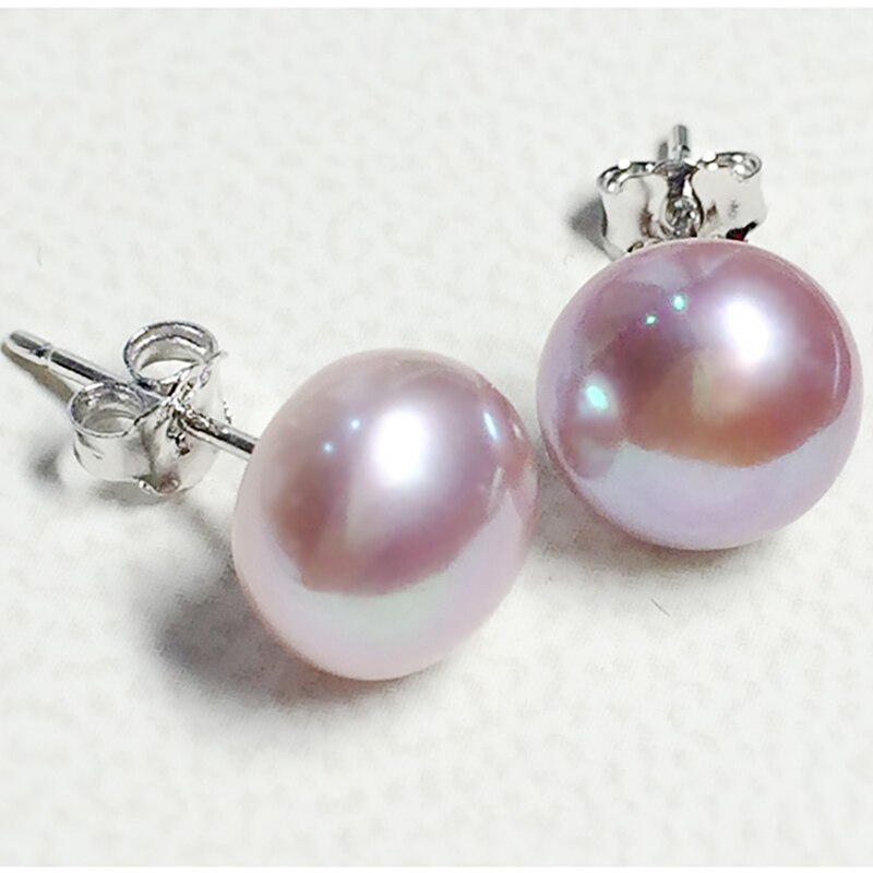 BaroqueOnly 100% Genuine Freshwater Pearl white pink purple blue Silver Stud Earrings Jewelry for Women: Purple