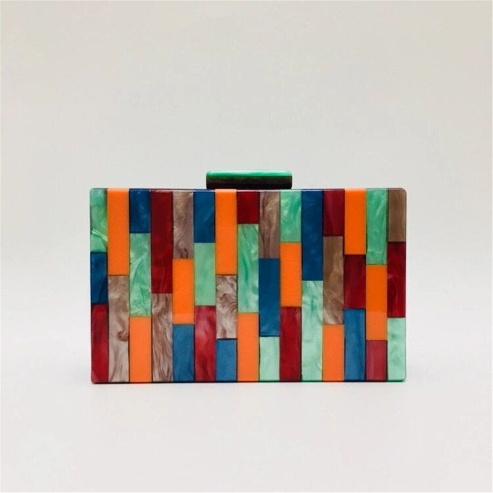 Brand Acryl Avondtassen Luxe Vrouwen Multi-color Patchwork Clutch Purse Lady Dress Party Prom Wedding Handtas: Default Title