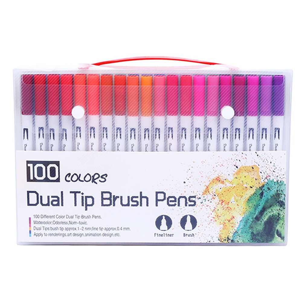 100pcs Colour Dual Tip Brush Pen Double-Headed Watercolour Marker Painting Pen Set Fine Line Watercolour Art Markers