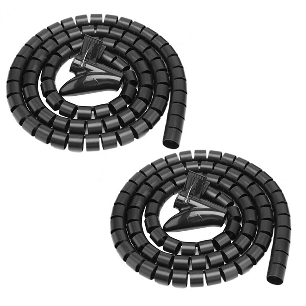 Langt spiralkabel wire wrap tube computer ryddeligt styringsværktøj praktisk sort / hvid / grå spiral wire wrap tube + clips
