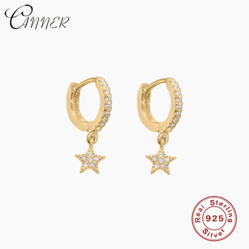 CANNER 925 Sterling Silver Dangle Earring for Women Cartilage Star Earrings Micro Paved CZ Round Circle Earrings