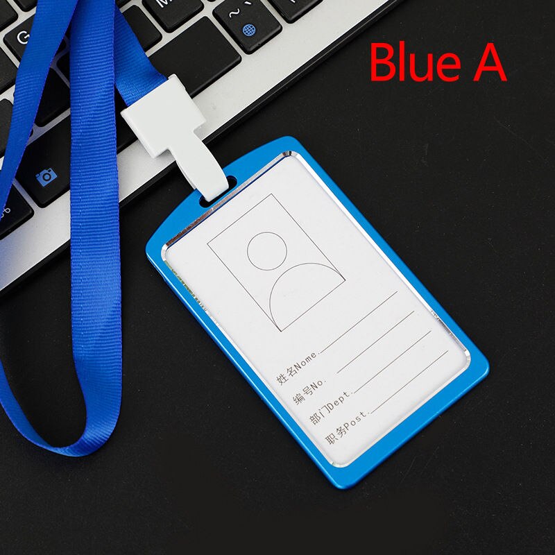 1Pc Aluminium Werk Naam Kaarthouders Visitekaartje Werk Card Id Badge Lanyard Houder Verticale Metalen Id Business case: Blue A