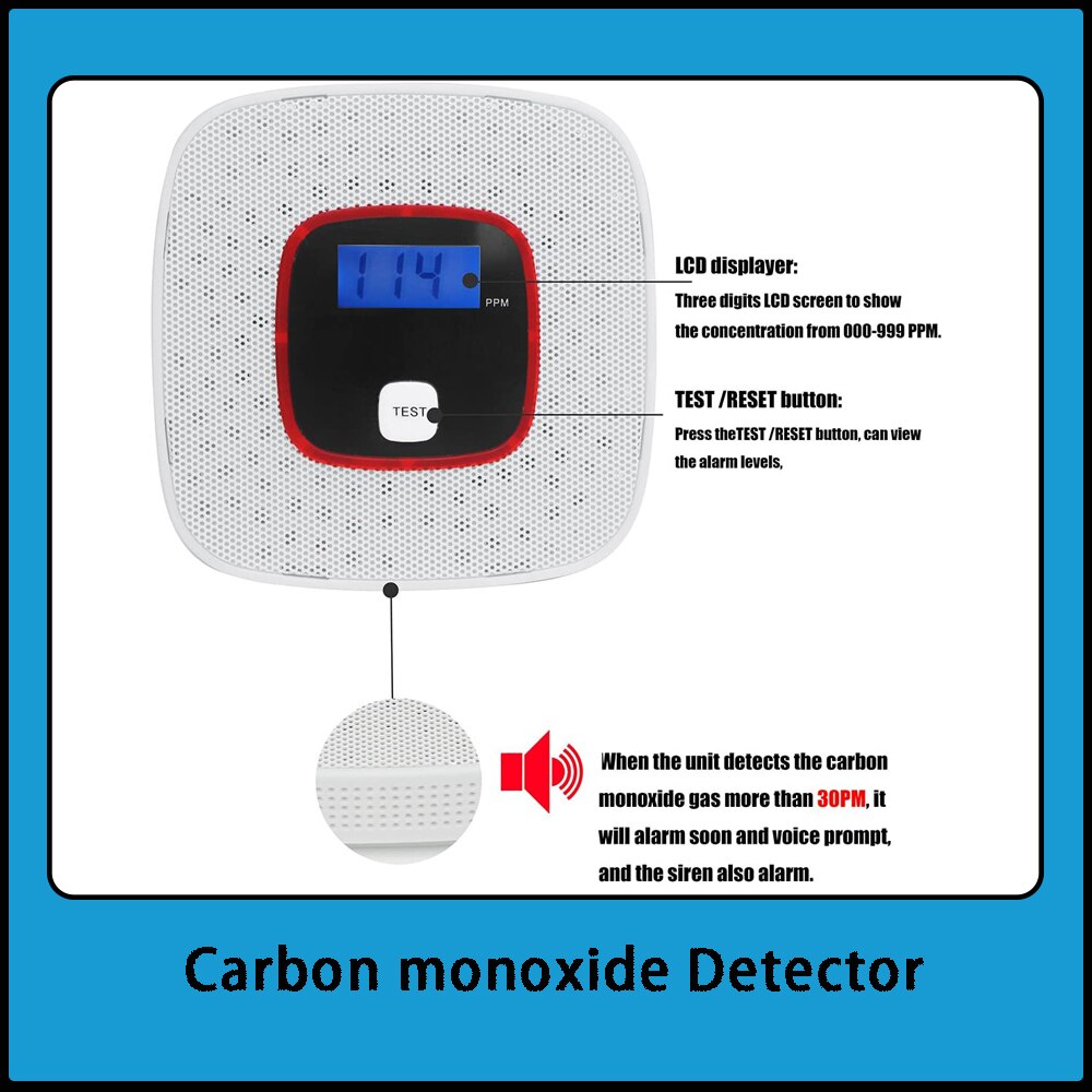 Lcd Co Sensor Hoge Gevoelige Koolmonoxide Detector Onafhankelijke Vergiftiging Waarschuwing Alarm Met Ingebouwde 85dB Sirene Geluid