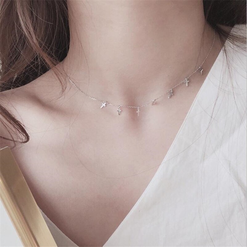 Simple Cross Female Niche 925 Sterling Silver Jewelry Short Exquisite Popular Clavicle Chain Pendant Necklaces H515