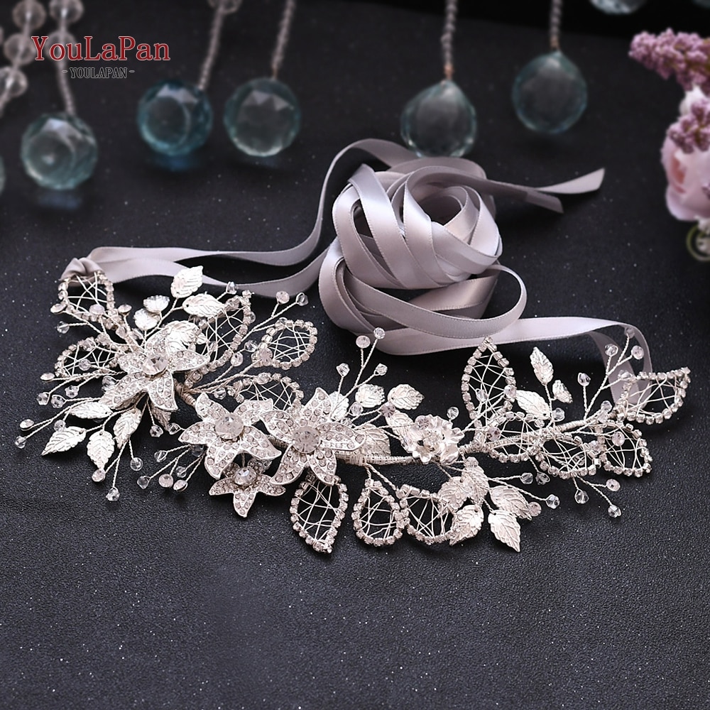 YouLaPan SH282 Rhinestone Belt Silver Diamond Belt Women’s Dress Belt Bridesmaid Dresses Belt Sparkly Belt Floral Bridal Belt