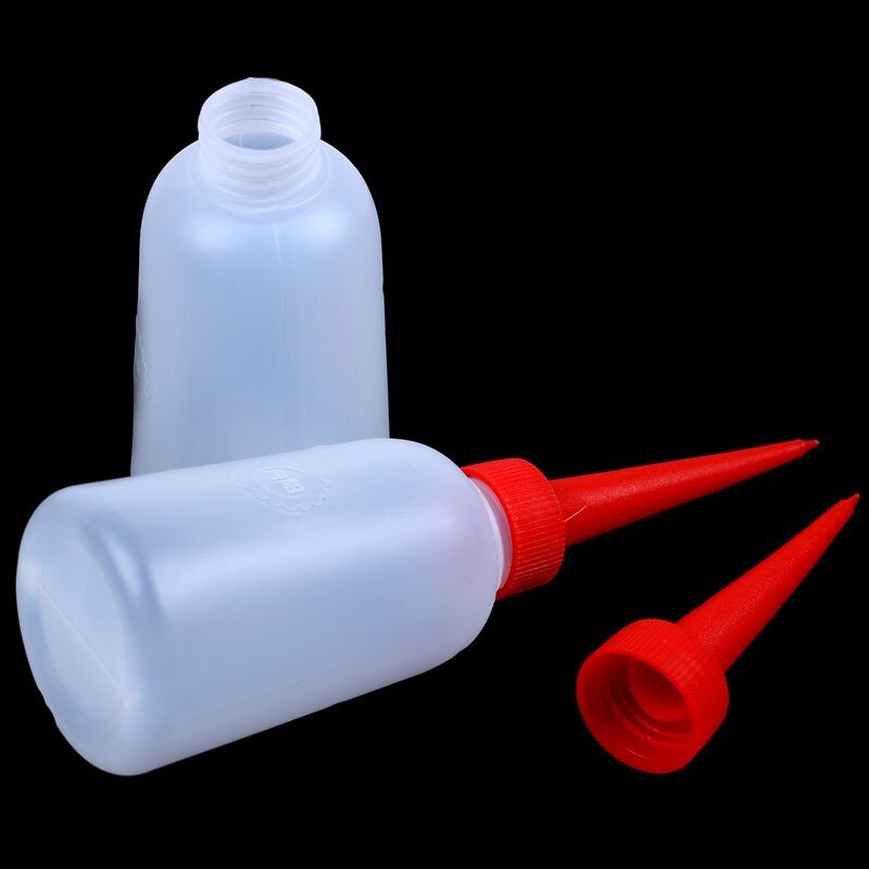 2 Pcs 100ml Red Plastic Tip Nozzle Lubricant Oil Squeeze Bottle Clear White