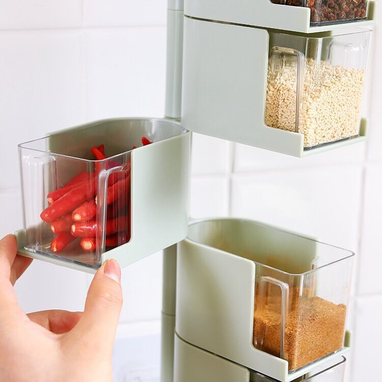 Kitchen Organizer Storage Box Seasoning Jar Bottle Wall Hanging Spice Rack Rotatable Sugar Salt Condiment Container Kitchen Tool