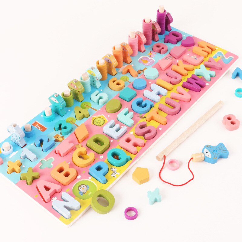 3D Montessori Educational Wooden Toys For Kids Board Math Fishing Count Numbers Digital Shape Match Early Education Children Toy: A11