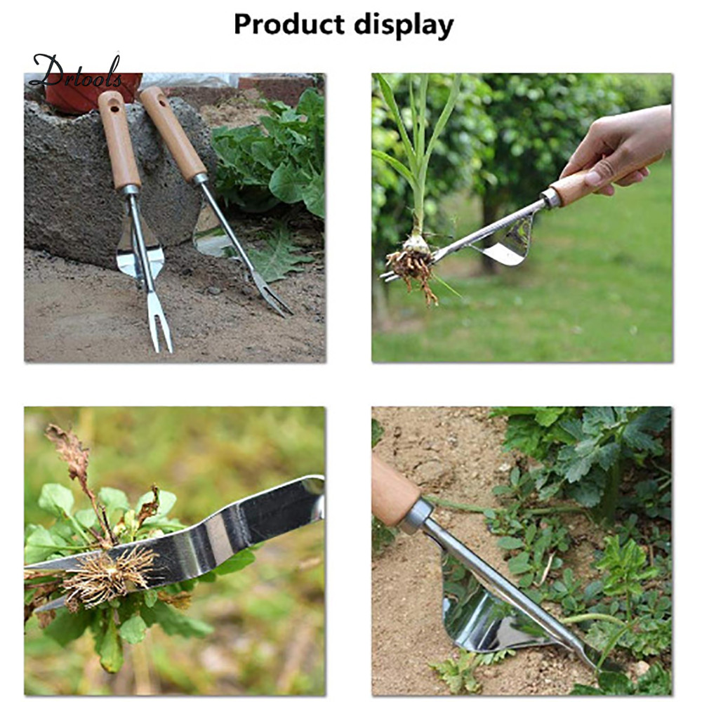 1 pieza Manual de horquilla de desmaleza de acero inoxidable mango de madera herramienta de desmaleza de jardinería herramientas de excavación de Trasplantes de jardín GT111