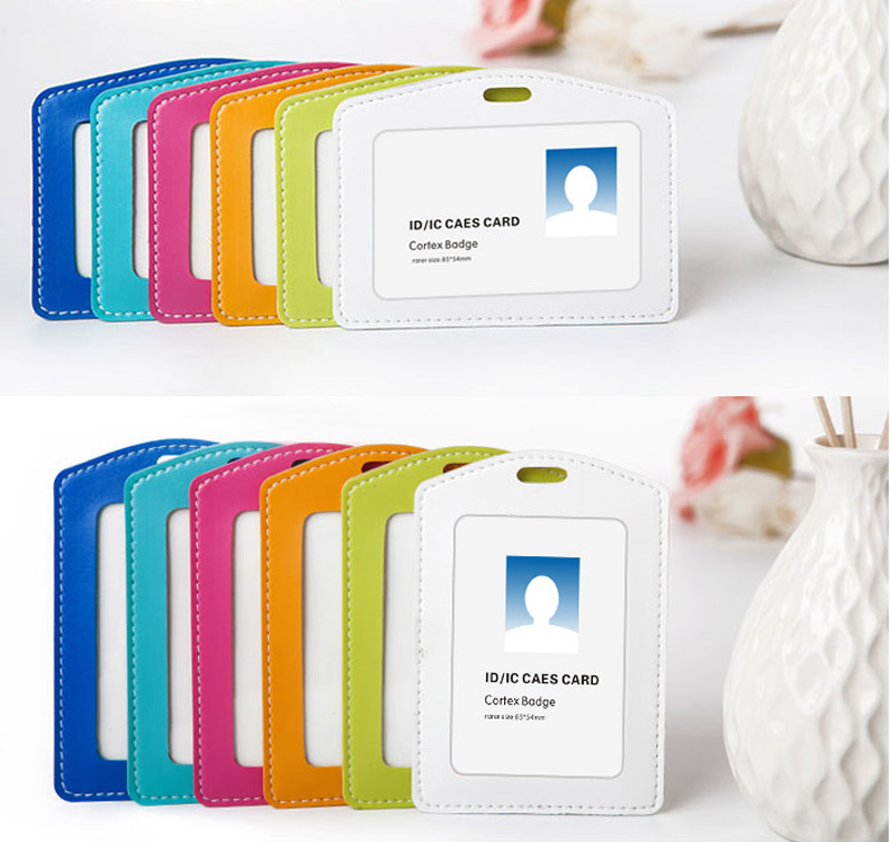 Price Soft PU Leather ID Card Holder Horizontal/Vertical Without Lanyard, for Students/Business/Staff,
