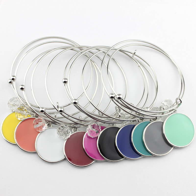 Monogramm Blanks Charm Emaille Flache Runde Disc Armreif Armband Einstellbar