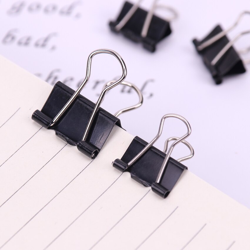 12PCS Metal Binder Clips Black Paper Clip 19/15MM Office School Supplies Binding Securing Clip Office Stationery