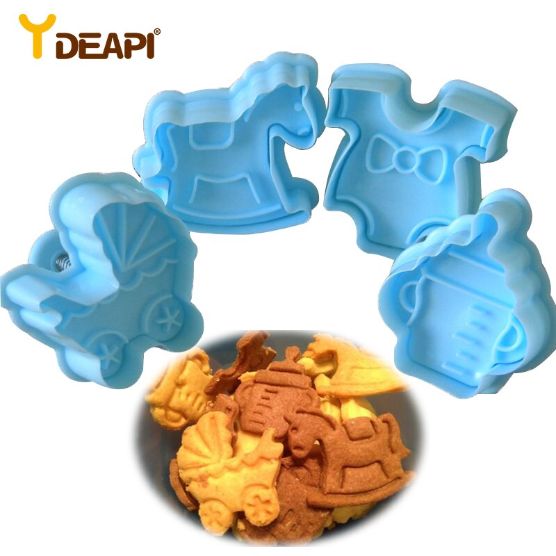 Ydeapi 4 Stks/set Baby Soort Plastic Bakvorm Keuken Biscuit Cookie Cutter Pastry Plunger 3D Fondant Cake Decorating Gereedschap