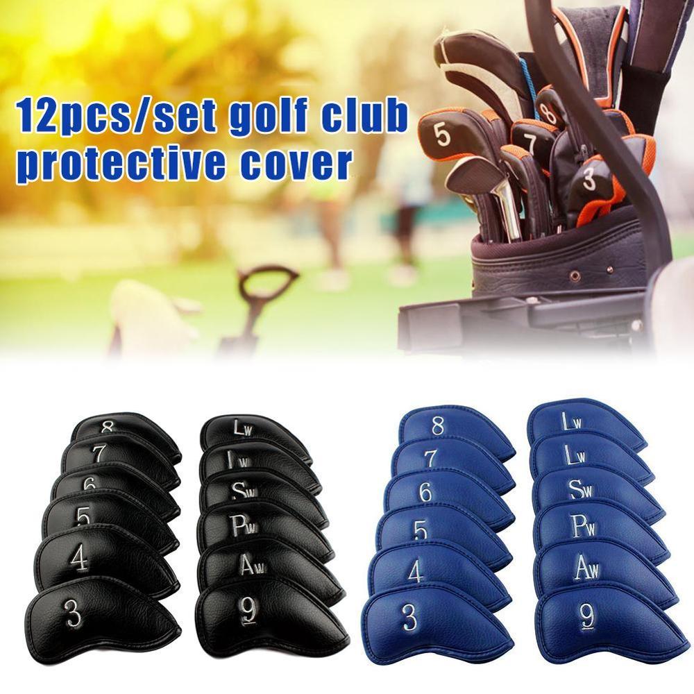 12PCS/Set Golf Club Protective Cover Golf Iron Cover Cap PU Cue Cover Sleeve Protection