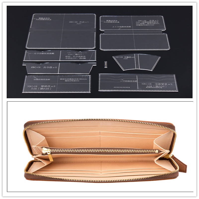 DONYAMY 1Set DIY leather zipper wallet pvc template leather craft sewing pattern accessories