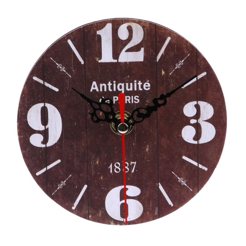 Vintage trä rund fyrkantig väggklocka stor shabby chic rustikt kök hem antika vardagsrumsdekorationer: 4