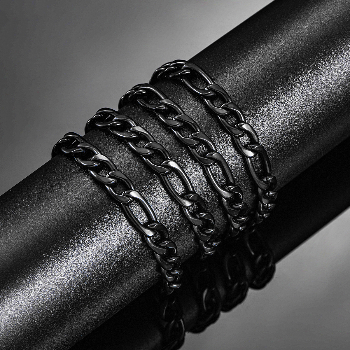 Chaîne Figaro de couleur noire, épaisseur 3mm/4.5mm/6mm, lien en acier inoxydable, collier classique pour hommes et femmes, bijoux 16 à 40 pouces