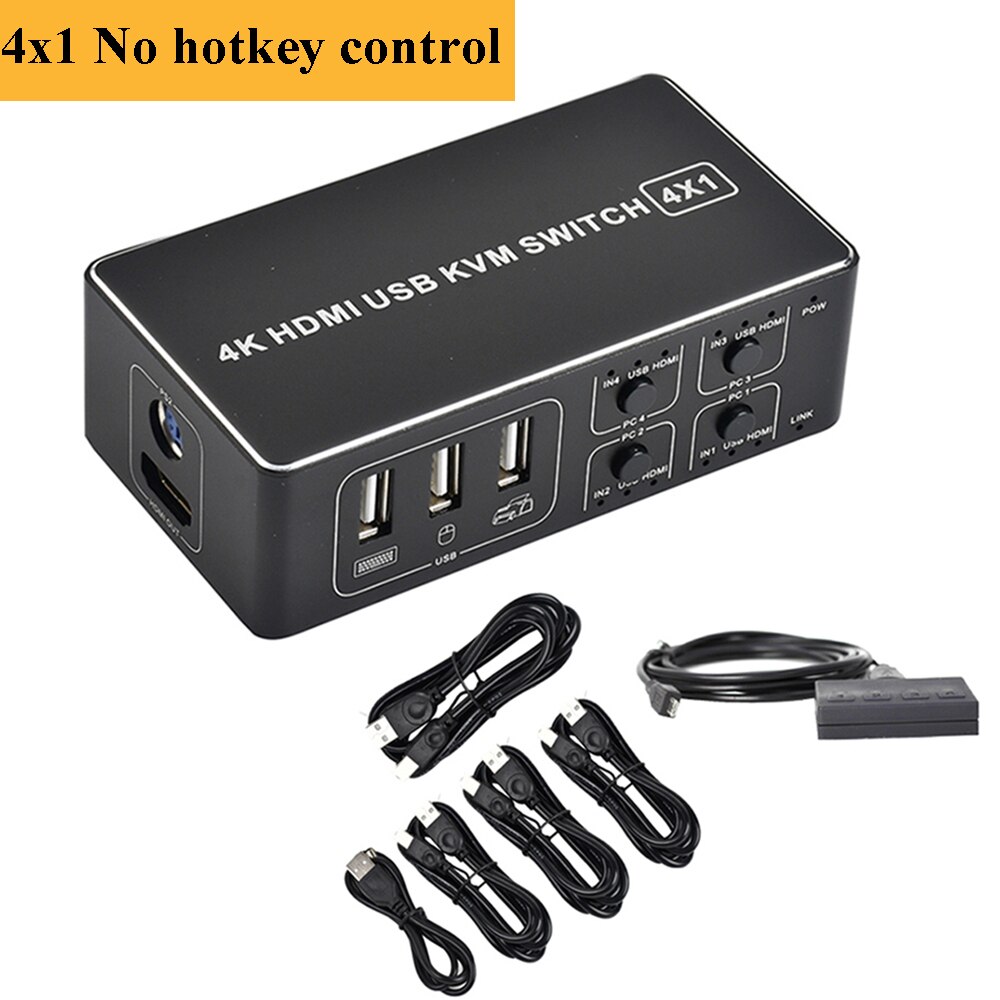 4 Port 4K USB HDMI-compatible KVM Switch Switcher 4 in 1 Out Selector Connector Control up to 4 Monitor Mouse Keyboard PC Laptop: 4X1