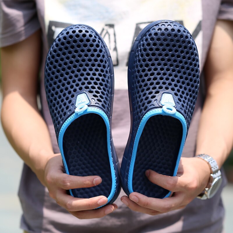 Heren Womens Klompen Tuinschoenen Ademend Mesh Slippers Strand Sandalen Outdoor Sport Casual Zomer Flip Flops, Zwart Blauw, 38 EU