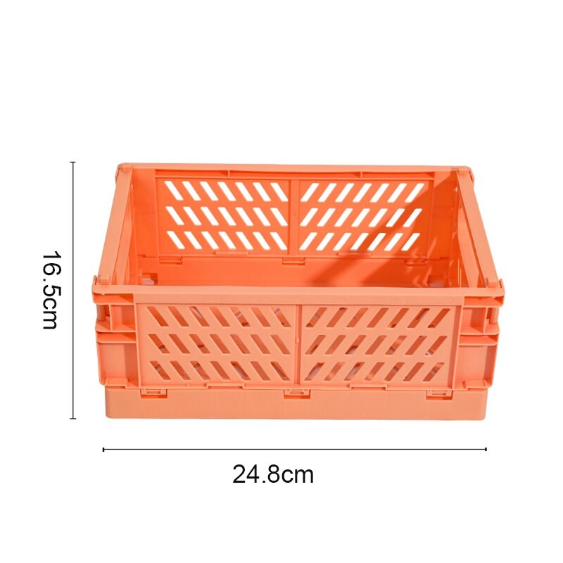 2 Pcs Collapsible Crate Plastic Folding Storage Box Basket Utility Cosmetic Container, Pink & Green
