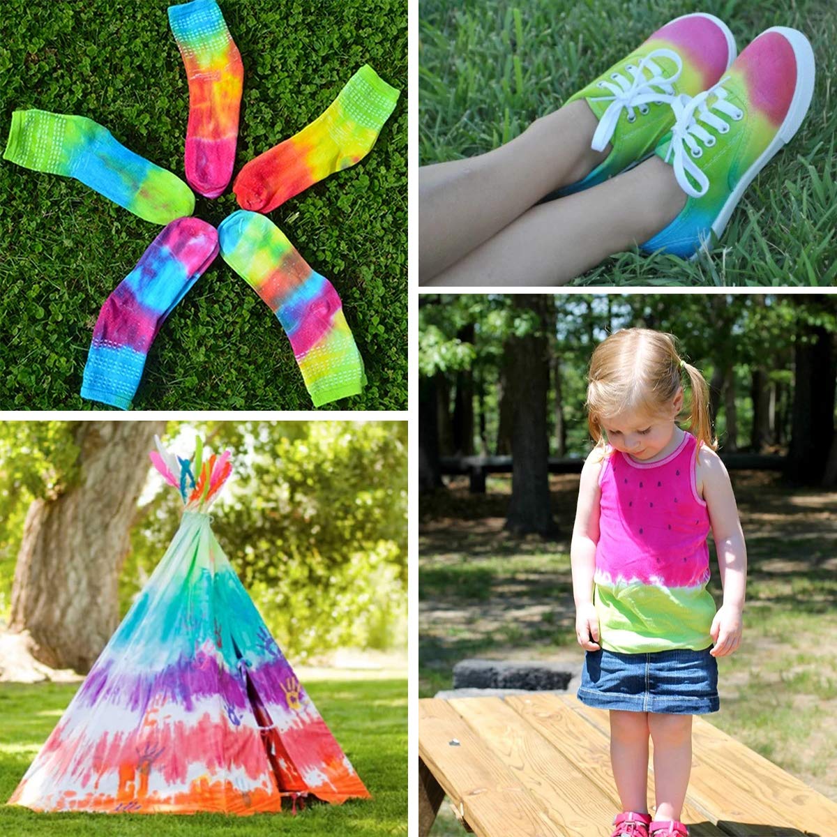 5-Color Tie Dye Kit，DIY Tie-Dye by yourself，Fuchsia+Oranger+Yellow+Lime+Turquoise