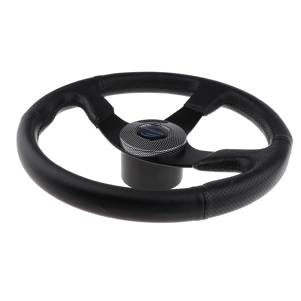 Universal Yacht Marine Pontoon Boat Steering Wheel 340mm 6 Bolts PU Material Soft Grip, Aluminum 3 Spoke 3/4 inch 19mm Shaft