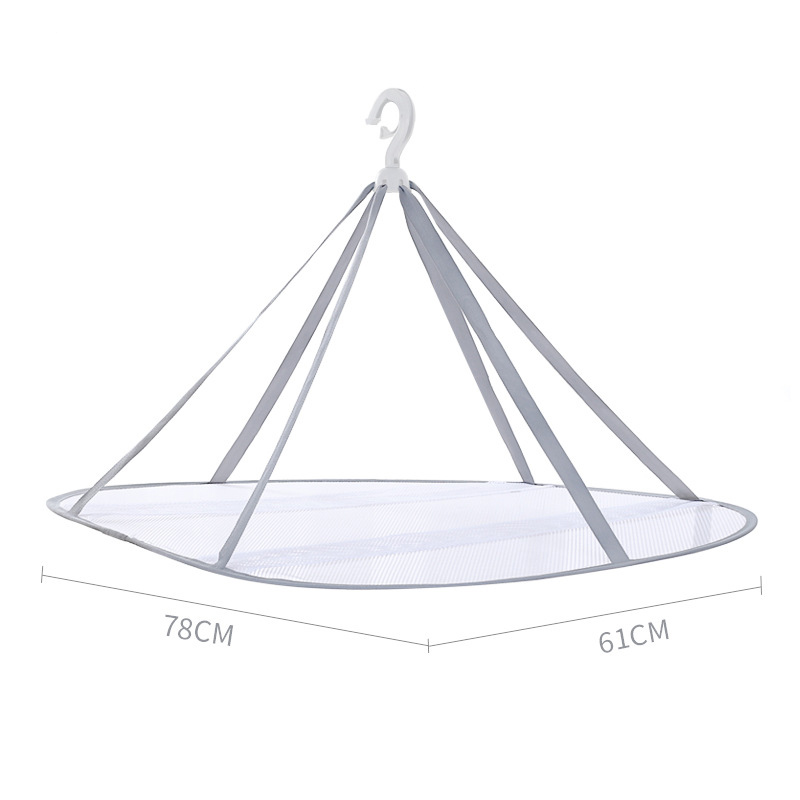 Grey Double-Layer Clothes Drying Net Collapsible Windproof Clothes Basket Polyester Breathable Dry Socks Drying Rack Laundry: 61x78cm 1 layer