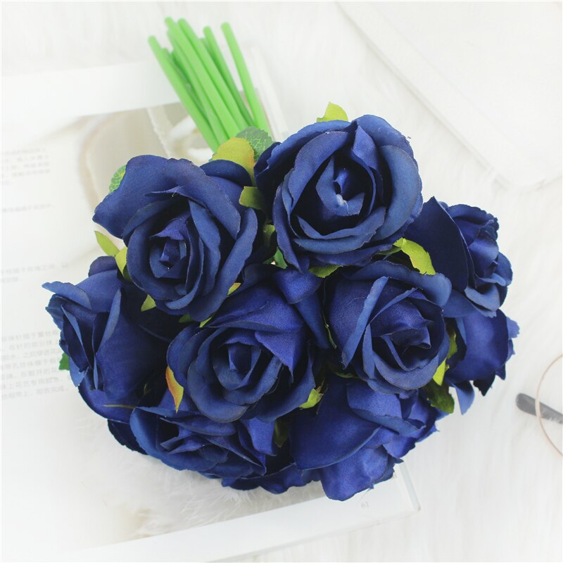 YO CHO Wedding Bouquet Roses Artificial Bridal Bouquets Wedding Accessories Bridesmaids Flowers Mariage Supplies Wedding Bouquet: deep blue