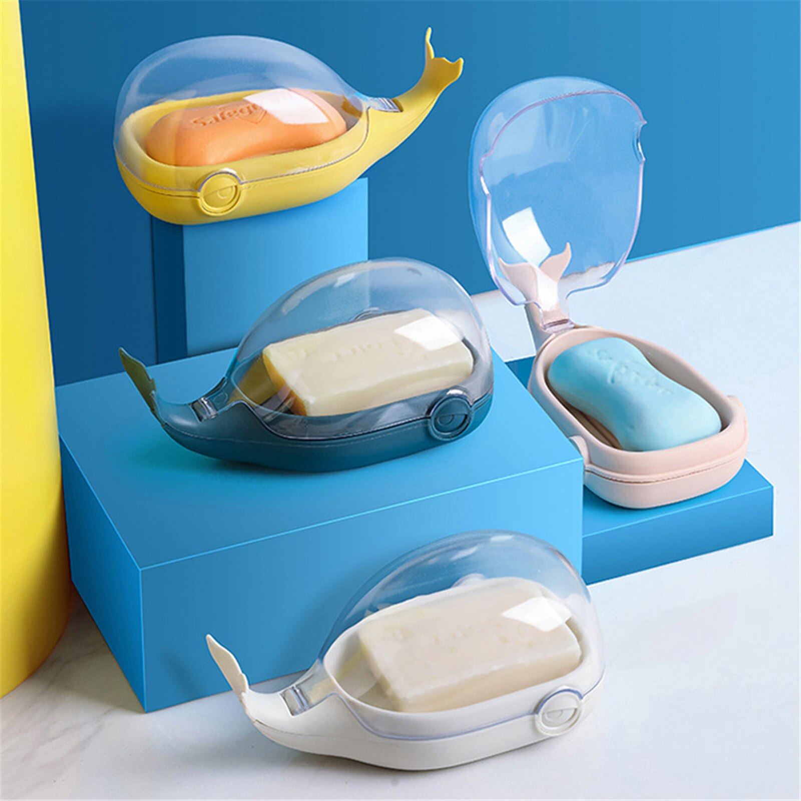 Fish Shaped Soap Dish With Lids Soap Holder Drain Rack For Bathing Shower Plastic Soap Storage Box Bathroom Accessories