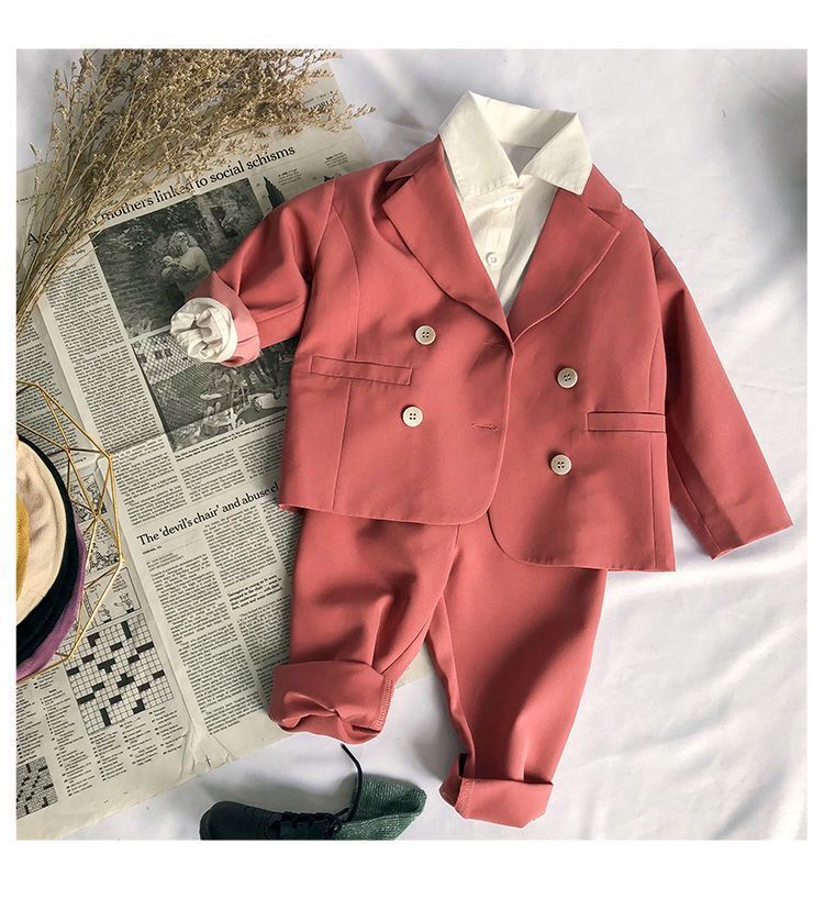 Efterårs piges dobbeltradede jakkesæt sæt børns koreansk stil fest fødselsdag kostume børn blazer bukser tøj