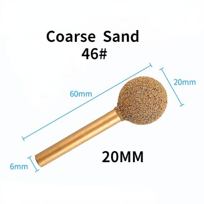 Gelötete Diamant Schleifen Kopf 6mm Schaft/Legierung Schleifen Kopf Grob Sand Feine Sand/stein Carving Schleifen Kopf sphärische: grob Sand 20mm