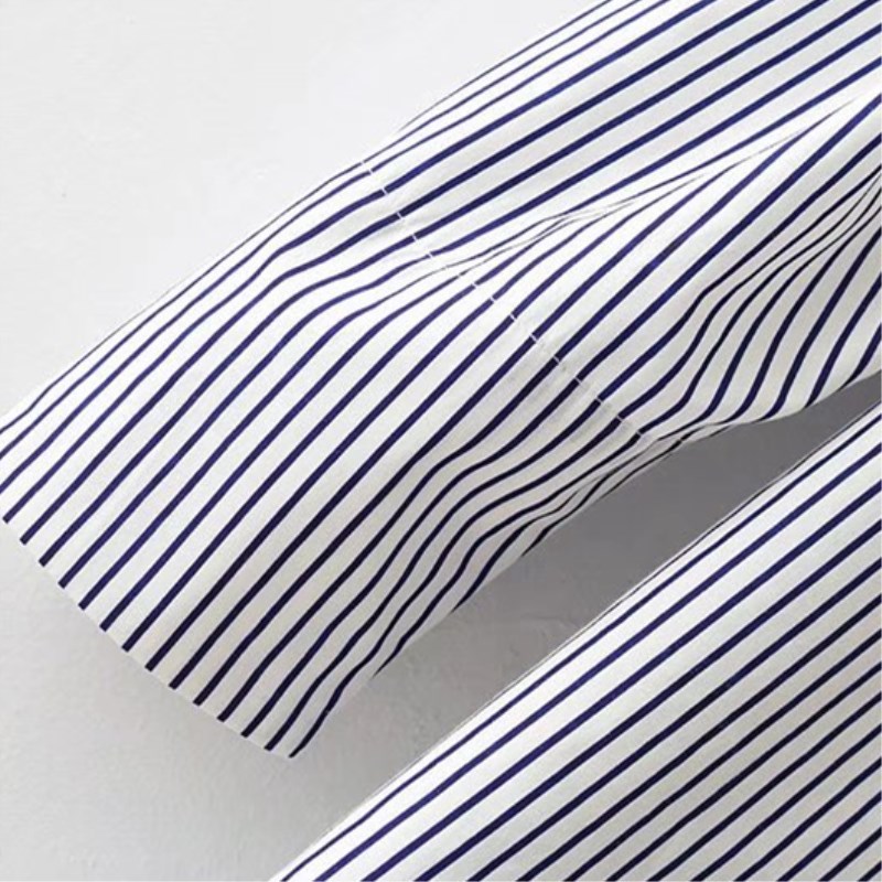 Mujeres bordado de lentejuelas estampado a rayas Sparkles Blusa Camisa de algodón de manga larga Ropa de Trabajo Oficina señoras Top Camisa Blusa Mujer